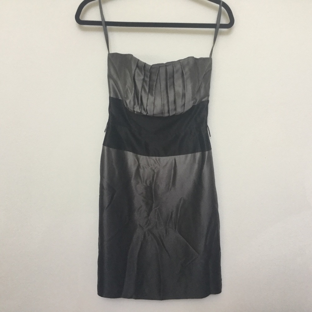 WHBM 100% Silk Grey Strapless Pleated Bust Cocktail Dress Size 0 Formal Event